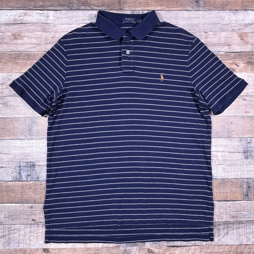 Polo Ralph Lauren Mens XL Navy Striped‎ Pony Logo Short Sleeve Polo Shirt